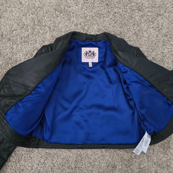 Juicy Couture Lamb Leather Motorcycle Jacket Girls 4/5 Black Biker Y2K Winter - Picture 8 of 10